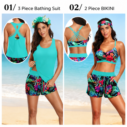 Three Piece Tankini with Shorts with Pockets