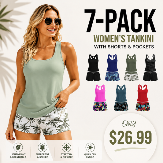 Three Piece Tankini with Shorts with Pockets