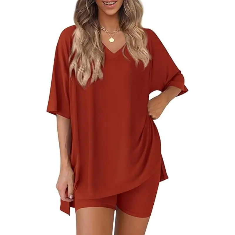 Women's Summer 2 Piece Lounge Set Oversized T-Shirt & Biker Shorts
