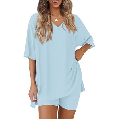 Women's Summer 2 Piece Lounge Set Oversized T-Shirt & Biker Shorts