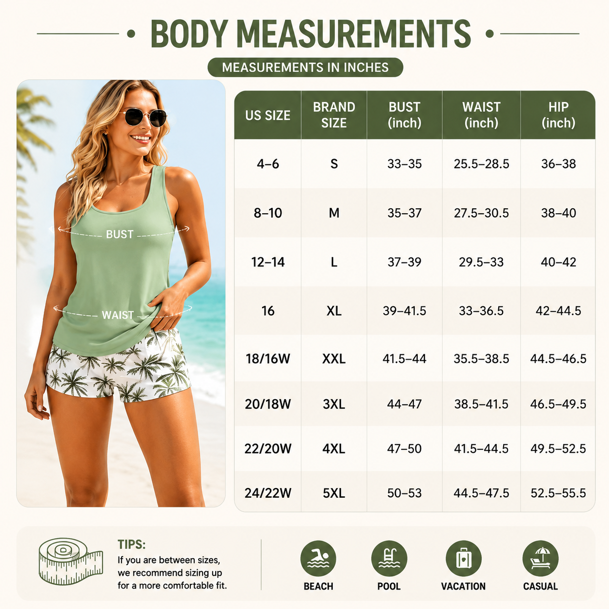 Three Piece Tankini with Shorts with Pockets
