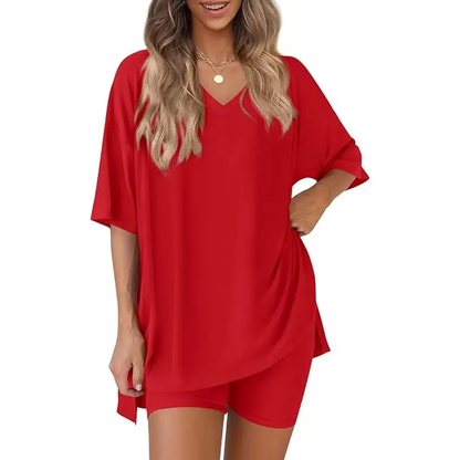Women's Summer 2 Piece Lounge Set Oversized T-Shirt & Biker Shorts