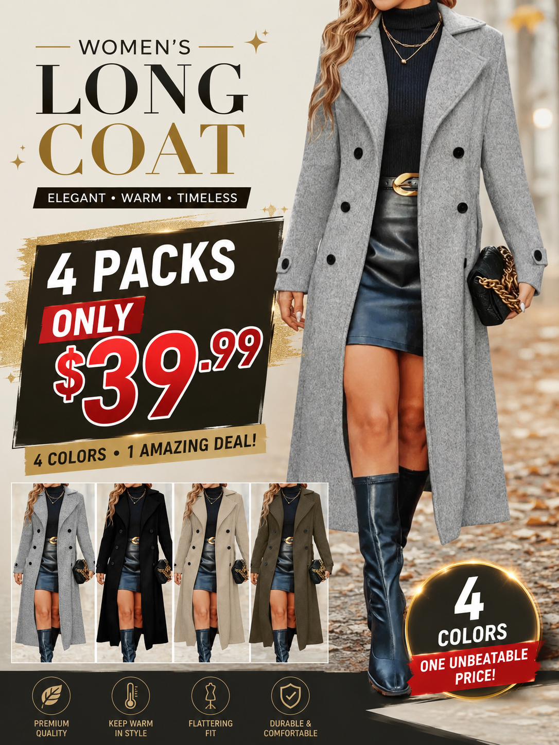 🔥Off-season special offer 🔥Women's Solid Double-Breasted Wool Coat