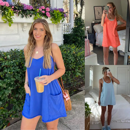 Women's Sleeveless Athletic Dress with Built-In Shorts