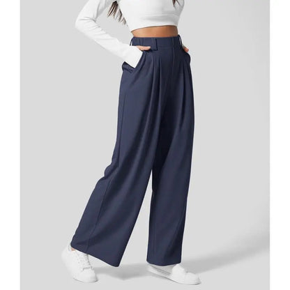 🔥Autumn Sale– High Waisted Pleated Wide Leg Waffle Work Pants with Side Pockets