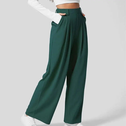 🔥Autumn Sale– High Waisted Pleated Wide Leg Waffle Work Pants with Side Pockets