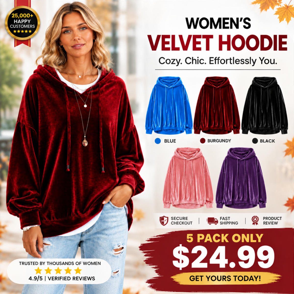 🔥Limited-Time Promotion Women's Loose Velvet Drawstring Hoodie