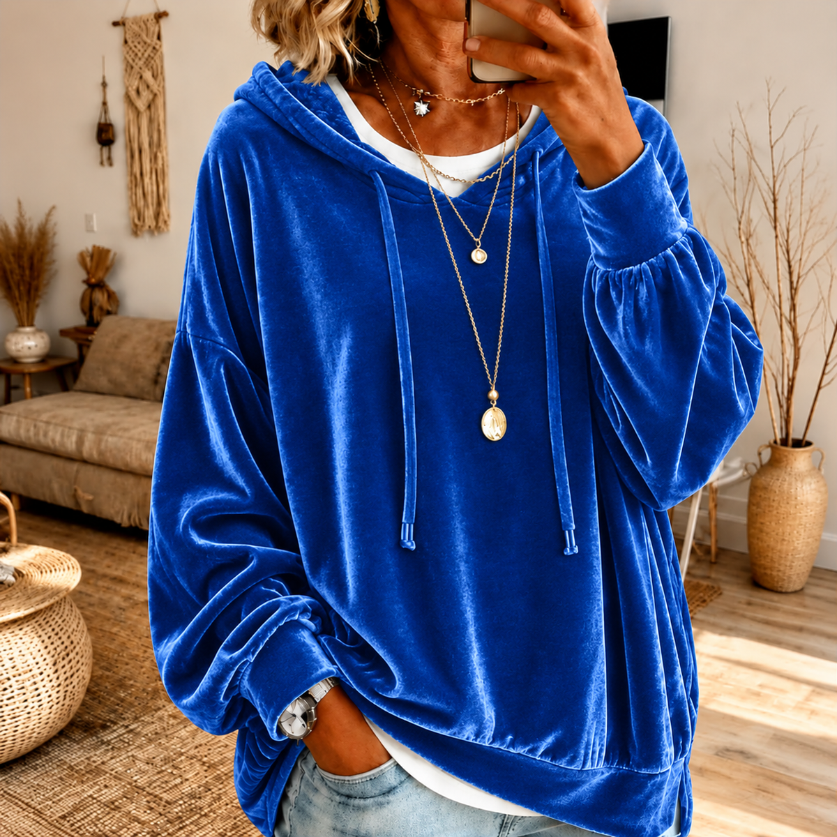 🔥Limited-Time Promotion Women's Loose Velvet Drawstring Hoodie