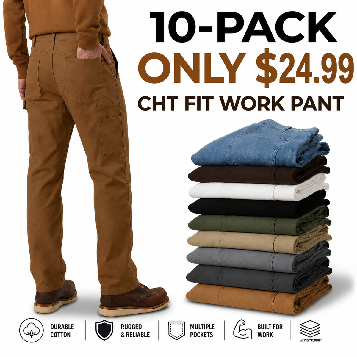 Ends at Midnight ! CHT Men's Flex Relaxed Straight Work Pants Rigby Pant