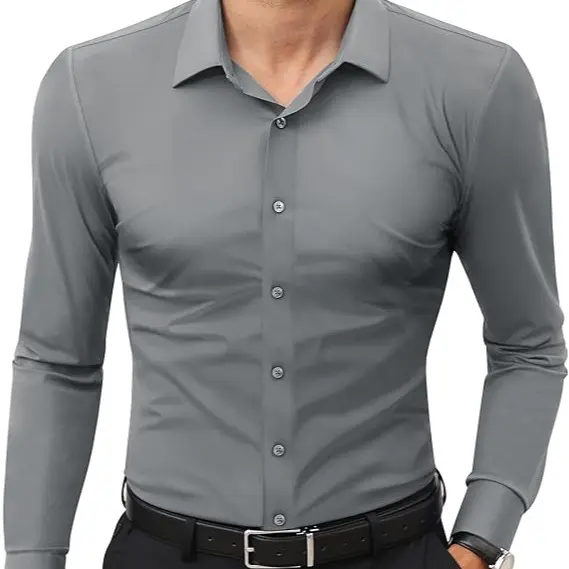 16-Way Stretch Slim Fit Long Sleeve Button Down Business Casual Shirts Wrinkle Free Traveler Shirts