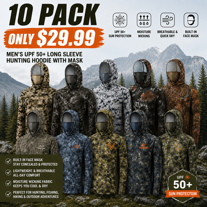 Men’s UPF 50+ Long Sleeve Fishing Hoodie with UV Neck Gaiter