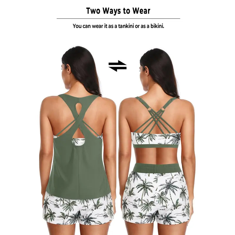 Three Piece Tankini with Shorts with Pockets