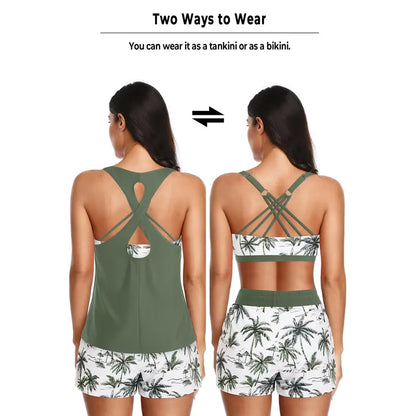 Three Piece Tankini with Shorts with Pockets