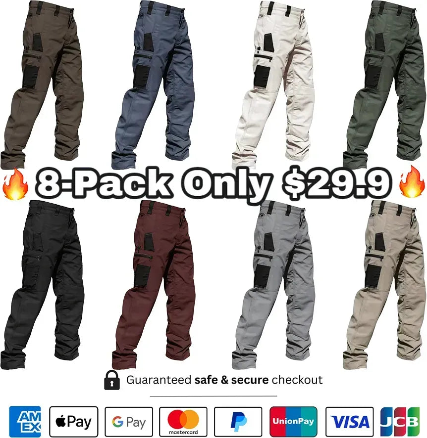 🔥Men's 8-Pack 10-Pocket Heavy Duty zipper waterproof tactical Work Pants