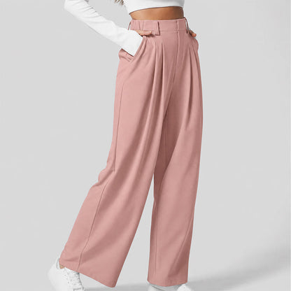 🔥Autumn Sale– High Waisted Pleated Wide Leg Waffle Work Pants with Side Pockets