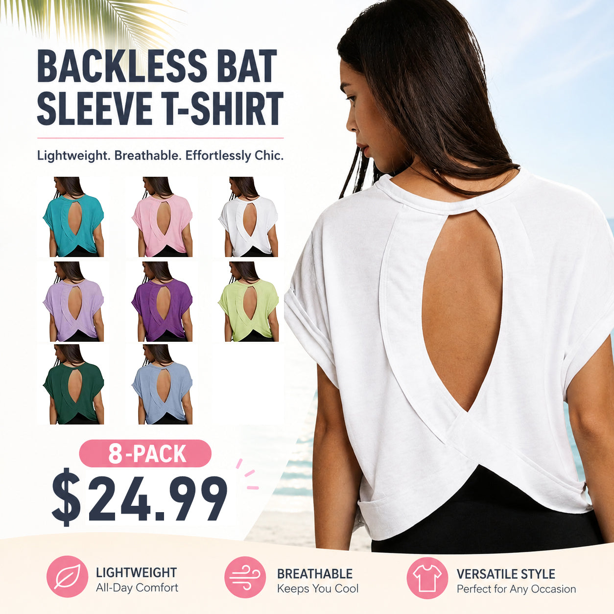 Women's Essnce Cut Out Back Batwing Sleeve Tee