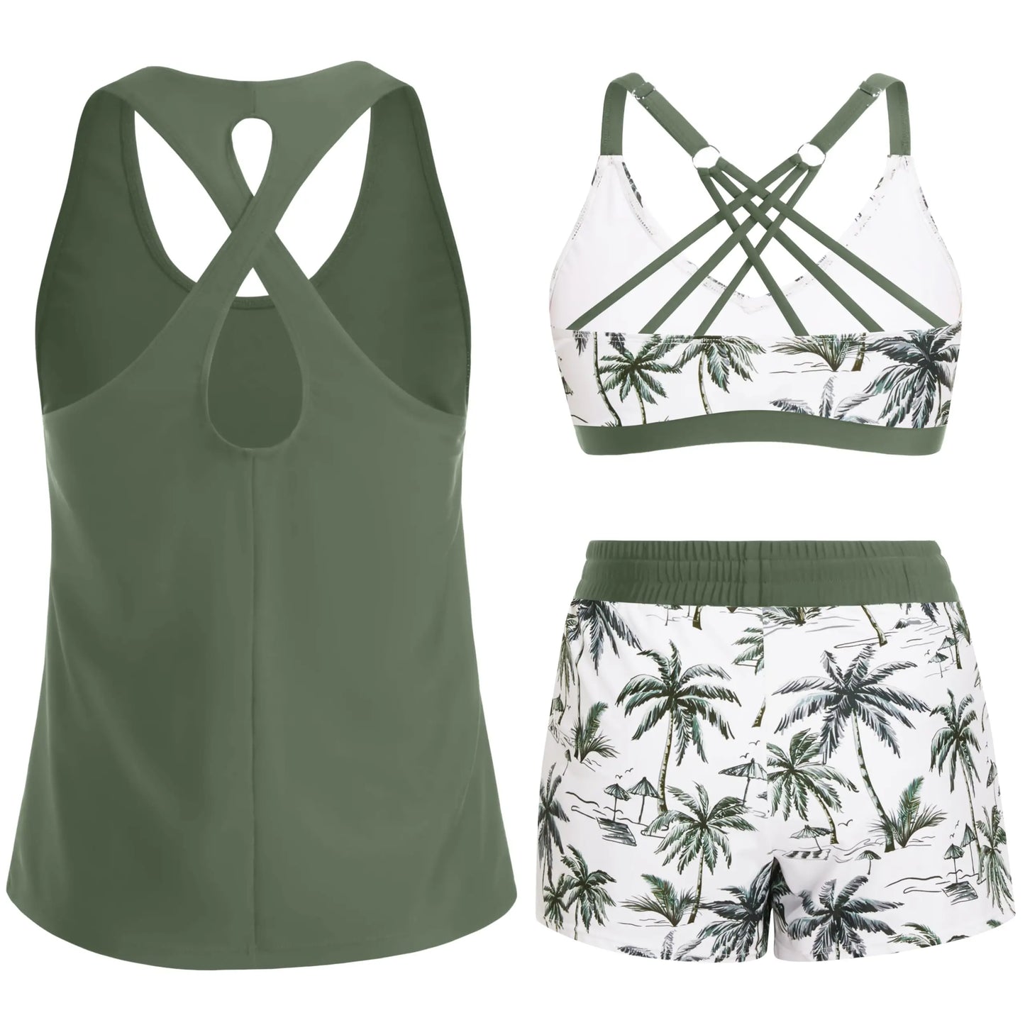 Three Piece Tankini with Shorts with Pockets