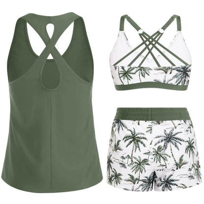 Three Piece Tankini with Shorts with Pockets
