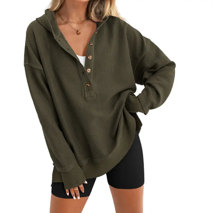 🔥 Limited-Time Sale ✨ Women’s Oversized Hoodie Sweatshirt | Button Up V Neck Long Sleeve Casual Pullover Top 🍂
