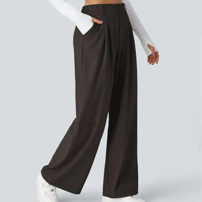 🔥Autumn Sale– High Waisted Pleated Wide Leg Waffle Work Pants with Side Pockets