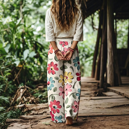 Women's Casual Bohemian Style Floral Print Wide Leg Pant