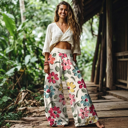 Women's Casual Bohemian Style Floral Print Wide Leg Pant