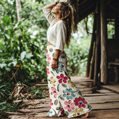 Women's Casual Bohemian Style Floral Print Wide Leg Pant