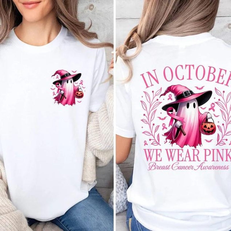 CLEARANCE SALE🔥 Pink Ghost Long Sleeve Top, Breast Cancer Awareness Shirt