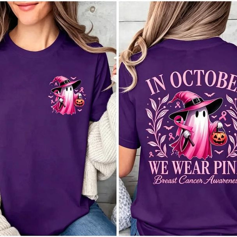 CLEARANCE SALE🔥 Pink Ghost Long Sleeve Top, Breast Cancer Awareness Shirt
