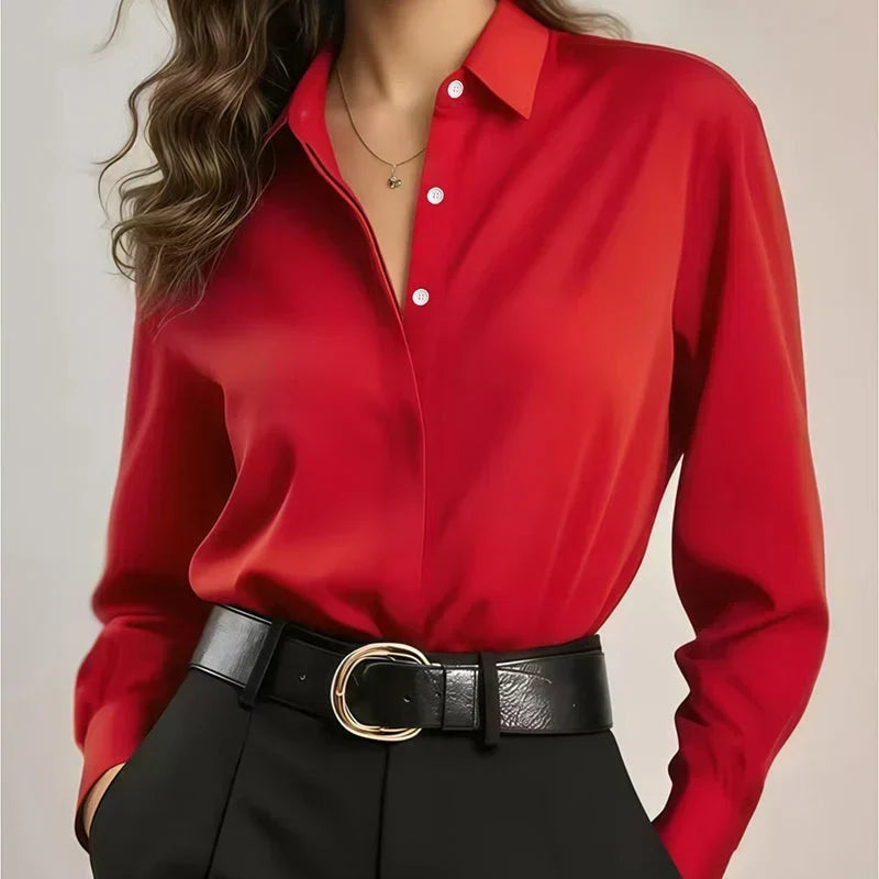 Women's Satin Button-Down Shirt – Silky Soft Long Sleeve Blouse