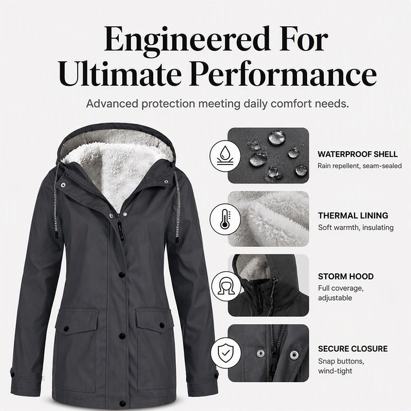 Women's Plush-Lined Windproof Hooded Jacket-Unleash Style and Durability in Any Storm!