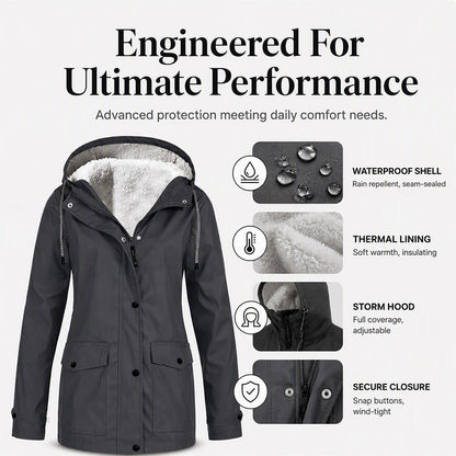 Women's Plush-Lined Windproof Hooded Jacket-Unleash Style and Durability in Any Storm!