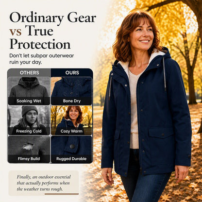 Women's Plush-Lined Windproof Hooded Jacket-Unleash Style and Durability in Any Storm!