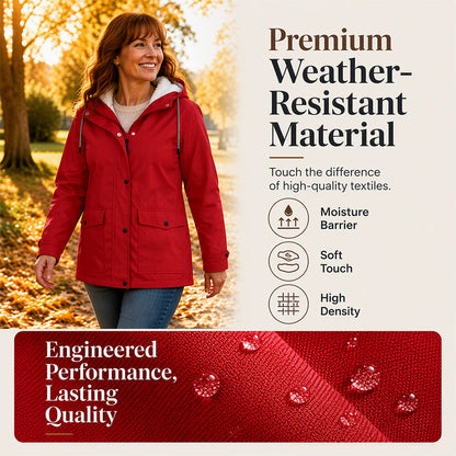 Women's Plush-Lined Windproof Hooded Jacket-Unleash Style and Durability in Any Storm!