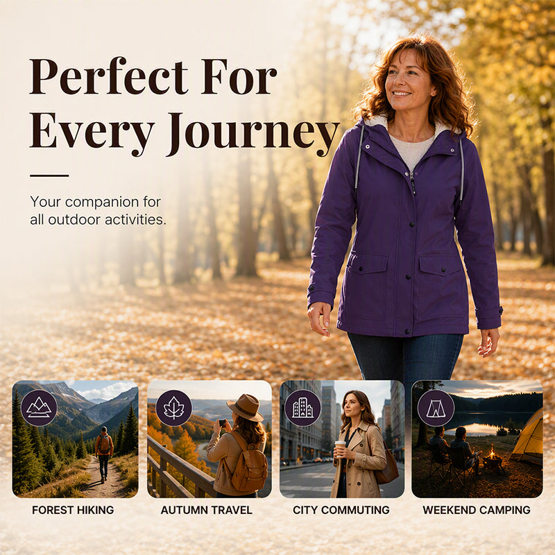 Women's Plush-Lined Windproof Hooded Jacket-Unleash Style and Durability in Any Storm!