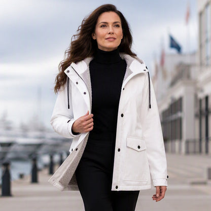 Women's Plush-Lined Windproof Hooded Jacket-Unleash Style and Durability in Any Storm!