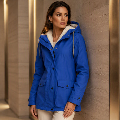 Women's Plush-Lined Windproof Hooded Jacket-Unleash Style and Durability in Any Storm!