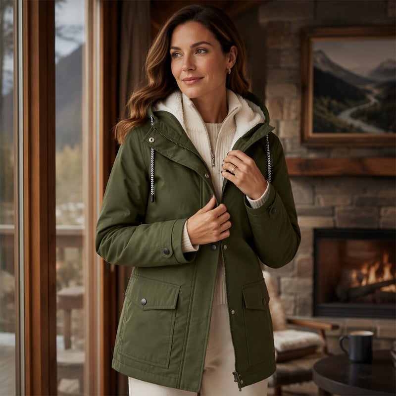 Women's Plush-Lined Windproof Hooded Jacket-Unleash Style and Durability in Any Storm!