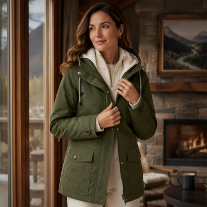 Women's Plush-Lined Windproof Hooded Jacket-Unleash Style and Durability in Any Storm!
