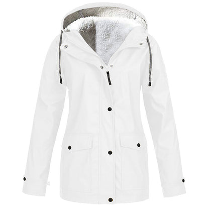 Women's Plush-Lined Windproof Hooded Jacket-Unleash Style and Durability in Any Storm!