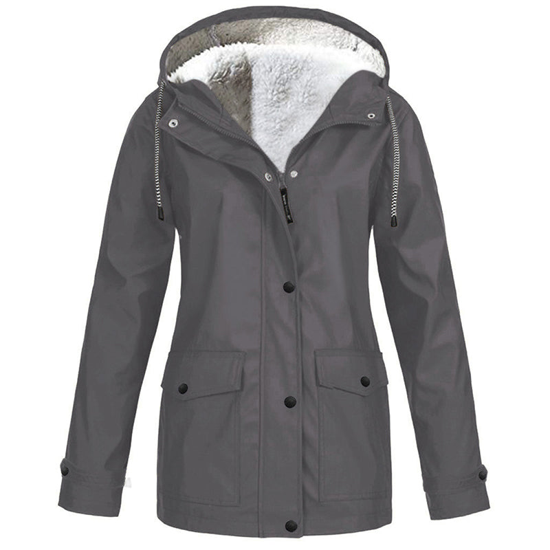 Women's Plush-Lined Windproof Hooded Jacket-Unleash Style and Durability in Any Storm!