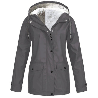 Women's Plush-Lined Windproof Hooded Jacket-Unleash Style and Durability in Any Storm!