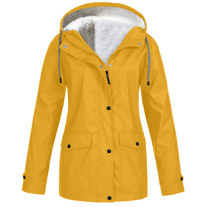 Women's Plush-Lined Windproof Hooded Jacket-Unleash Style and Durability in Any Storm!