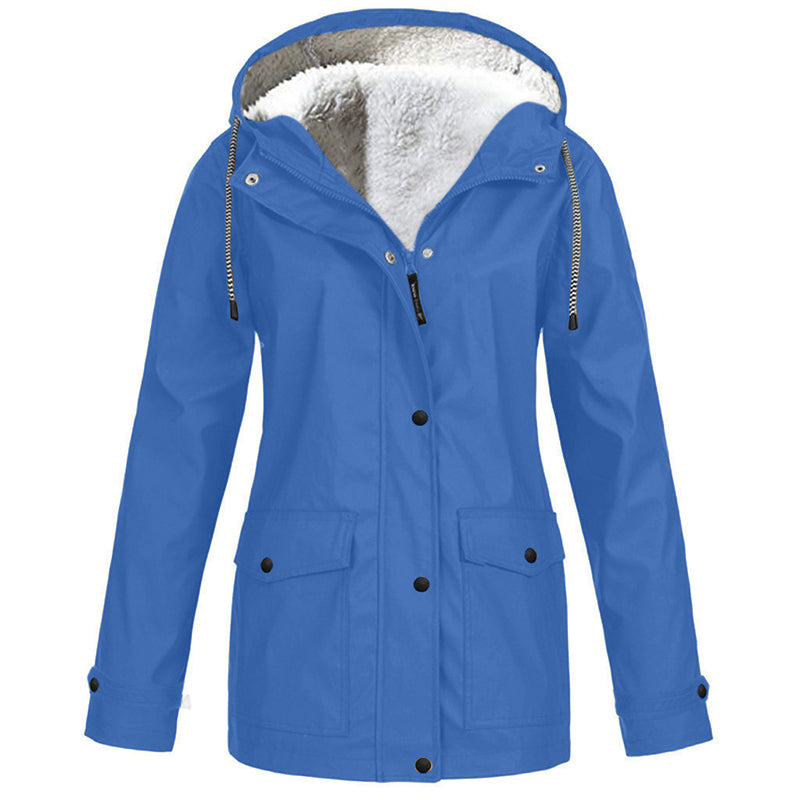Women's Plush-Lined Windproof Hooded Jacket-Unleash Style and Durability in Any Storm!