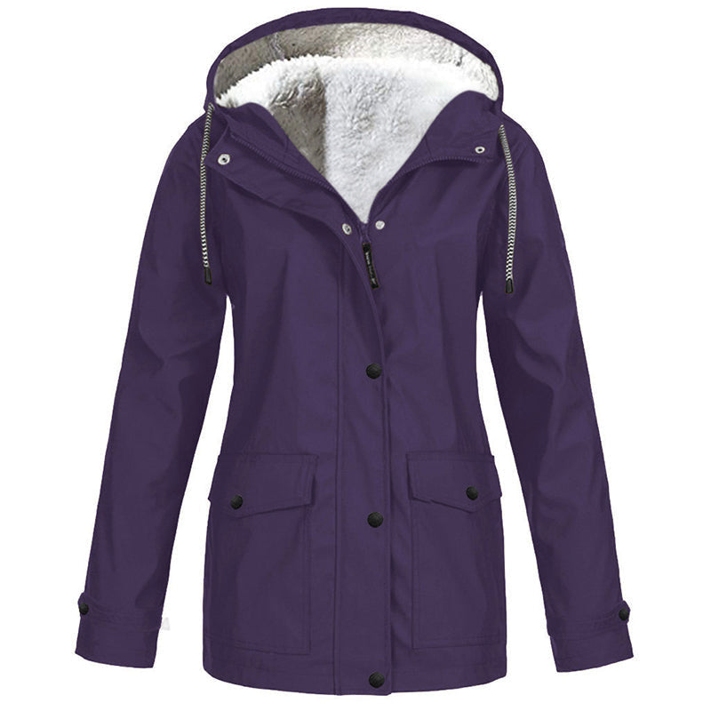 Women's Plush-Lined Windproof Hooded Jacket-Unleash Style and Durability in Any Storm!