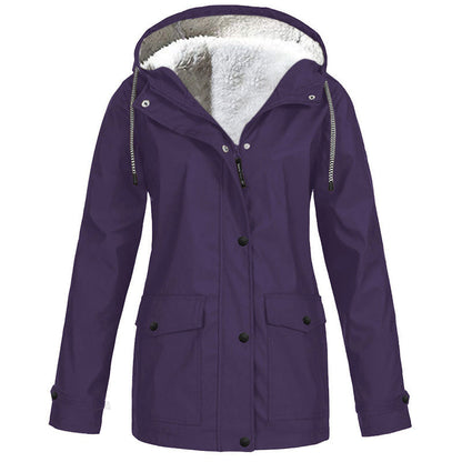 Women's Plush-Lined Windproof Hooded Jacket-Unleash Style and Durability in Any Storm!