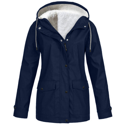 Women's Plush-Lined Windproof Hooded Jacket-Unleash Style and Durability in Any Storm!