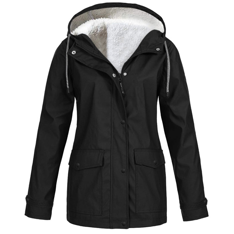Women's Plush-Lined Windproof Hooded Jacket-Unleash Style and Durability in Any Storm!