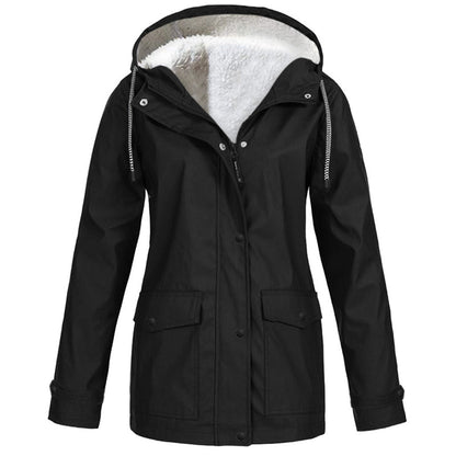 Women's Plush-Lined Windproof Hooded Jacket-Unleash Style and Durability in Any Storm!