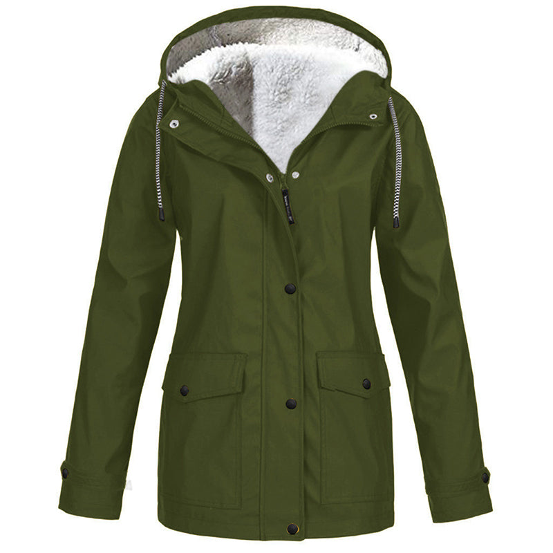 Women's Plush-Lined Windproof Hooded Jacket-Unleash Style and Durability in Any Storm!